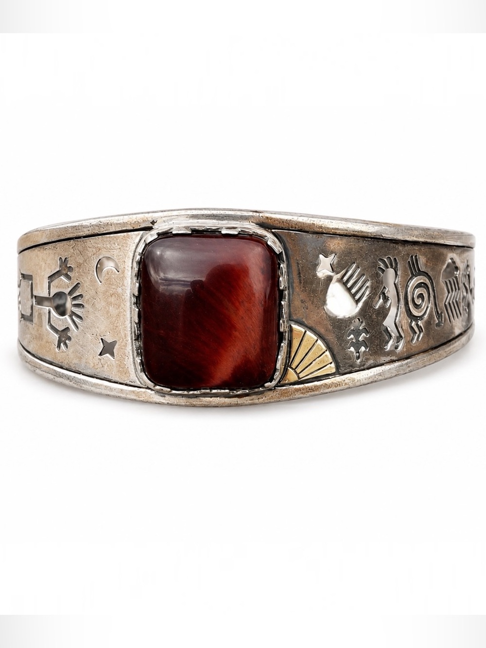 Native Sterling 14K Gold Catseye Storyteller Cuff Bracelet Tenorio Relios RMT